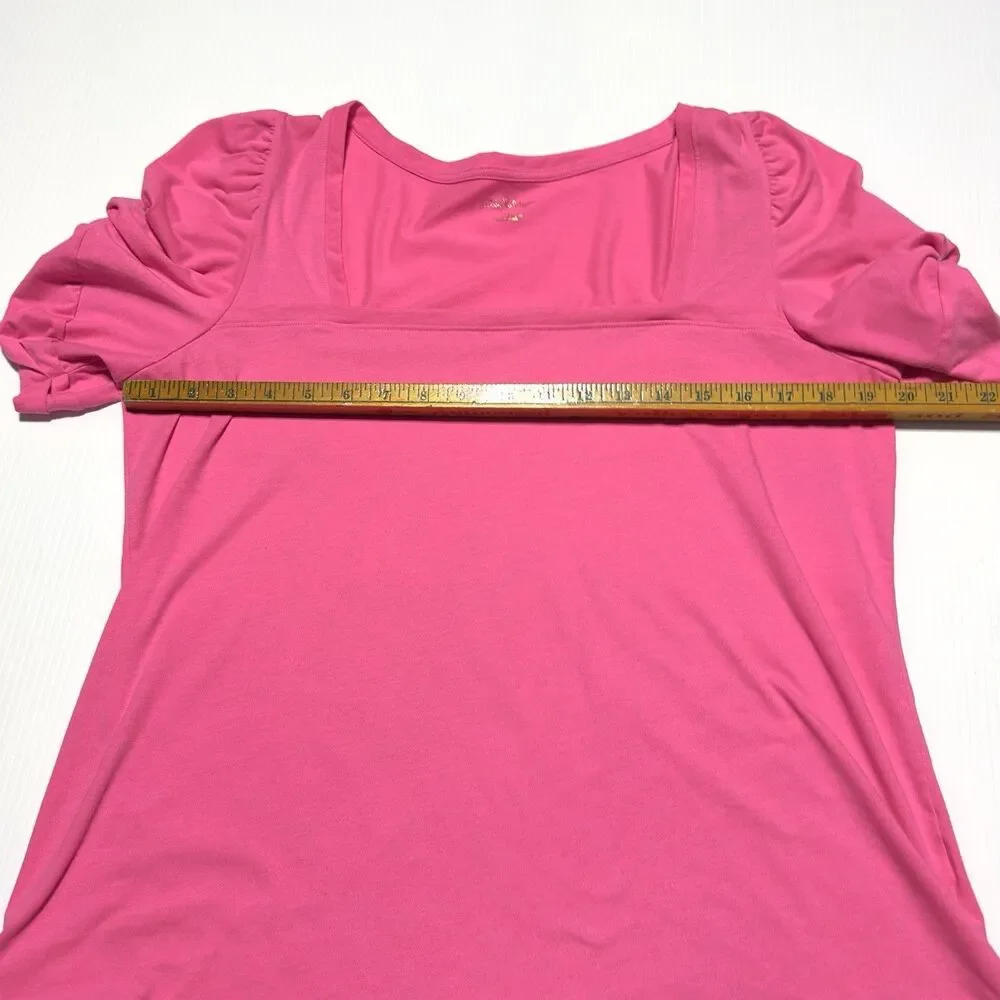 Lilly Pulitzer Jessie Top Womens Size XL Pink Square Neck Short Sleeve - Picture 6 of 7